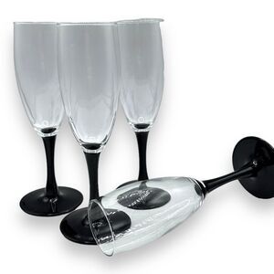 Vintage 1980s Champagne Flutes with Black Stems MOD Goth Modern Yuppie